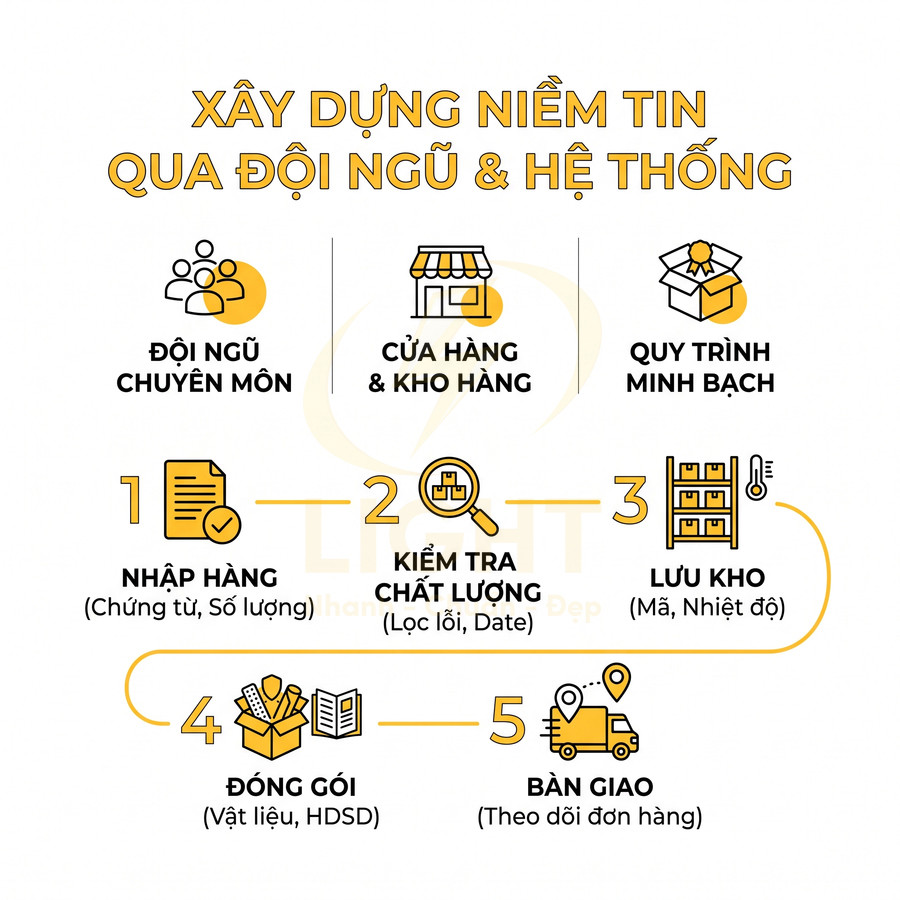 Quy trình nhập hàng, kiểm tra chất lượng, lưu kho, đóng gói và bàn giao sản phẩm minh bạch chuyên nghiệp