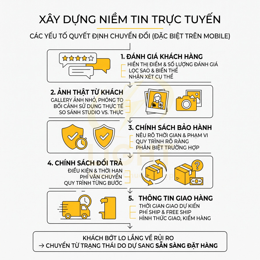 Infographic xây dựng niềm tin trực tuyến với 5 yếu tố tăng chuyển đổi khi mua hàng online
