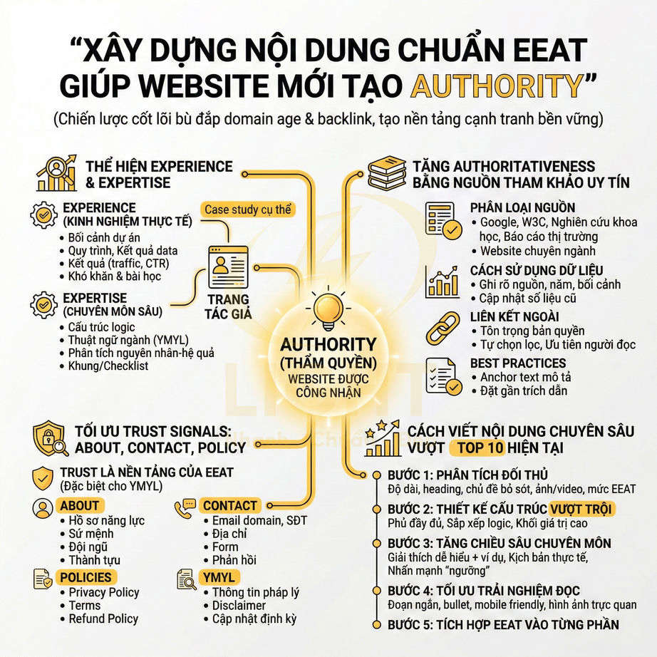 Hướng dẫn xây dựng nội dung chuẩn EEAT giúp website mới tăng thẩm quyền và tối ưu SEO Authority