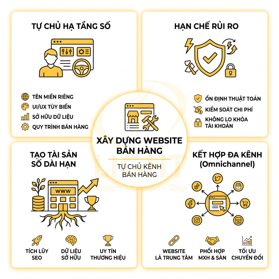 Lợi ích xây dựng website bán hàng tự chủ kênh, hạn chế rủi ro và kết hợp đa kênh Omnichannel