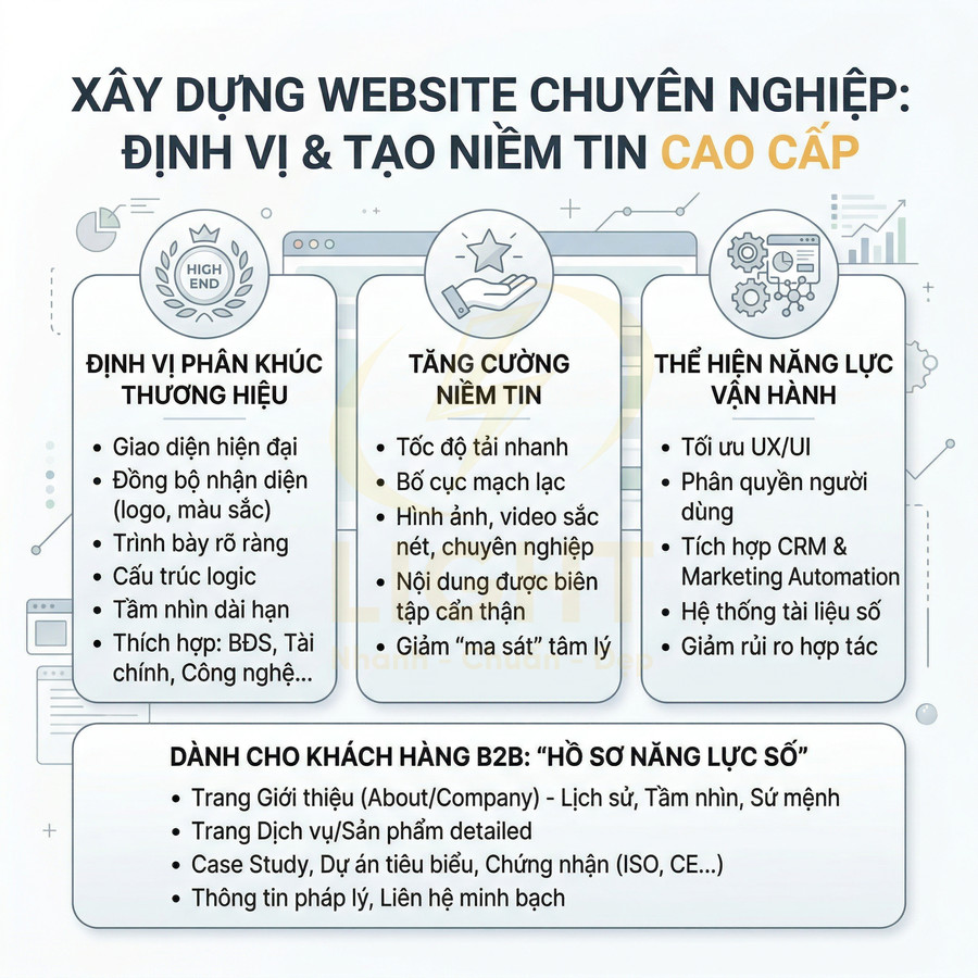 Nội dung giới thiệu dịch vụ xây dựng website chuyên nghiệp, định vị thương hiệu và tăng niềm tin cho khách hàng B2B