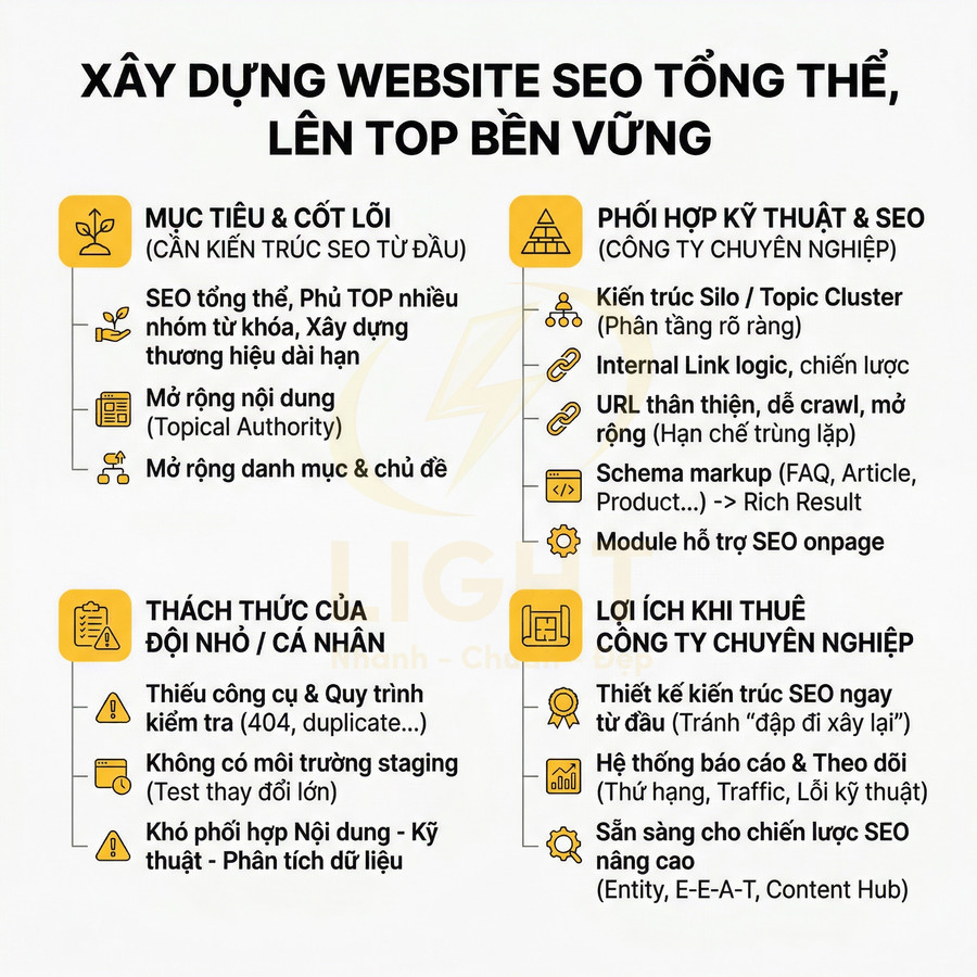 Nội dung infographic hướng dẫn xây dựng website SEO tổng thể và lợi ích thuê công ty SEO chuyên nghiệp