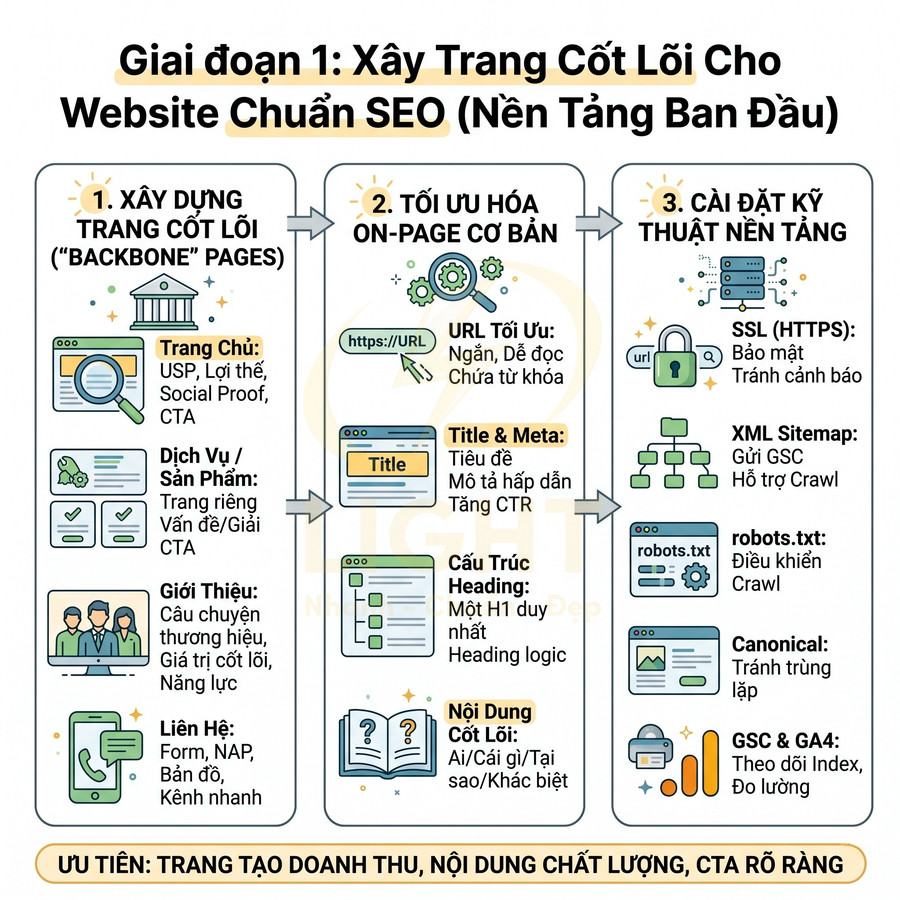 Checklist xây dựng trang cốt lõi website chuẩn SEO với tối ưu onpage và cài đặt kỹ thuật nền tảng