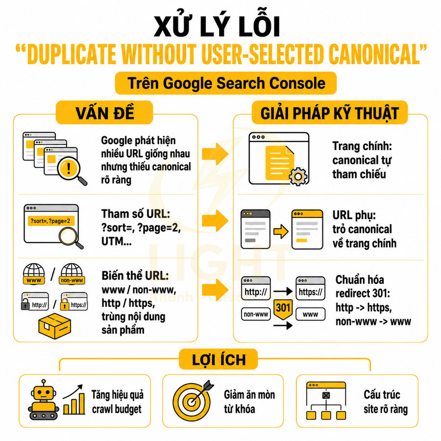 Hướng dẫn xử lý lỗi Duplicate without user selected canonical trên Google Search Console và lợi ích cho SEO