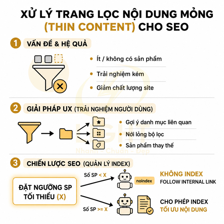 Hướng dẫn xử lý trang lọc nội dung mỏng thin content cho SEO với giải pháp UX và chiến lược index