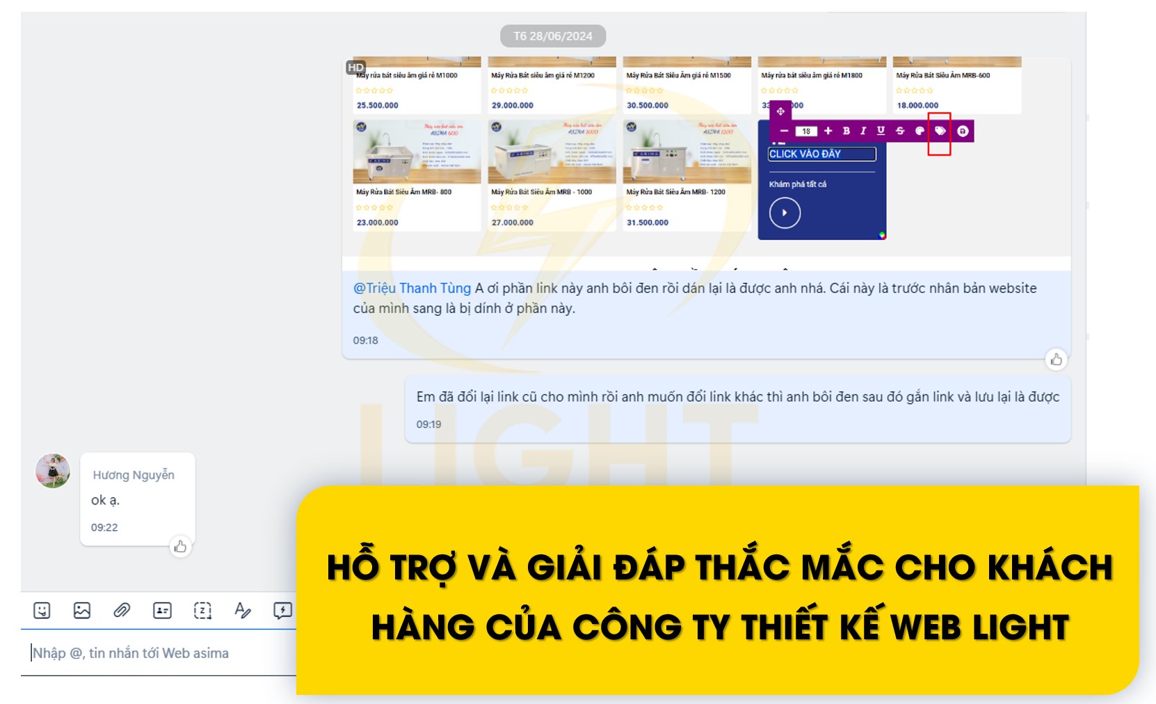 Hỗ trợ và giải đáp thắc mắc cho khách hàng của công ty thiết kế web light