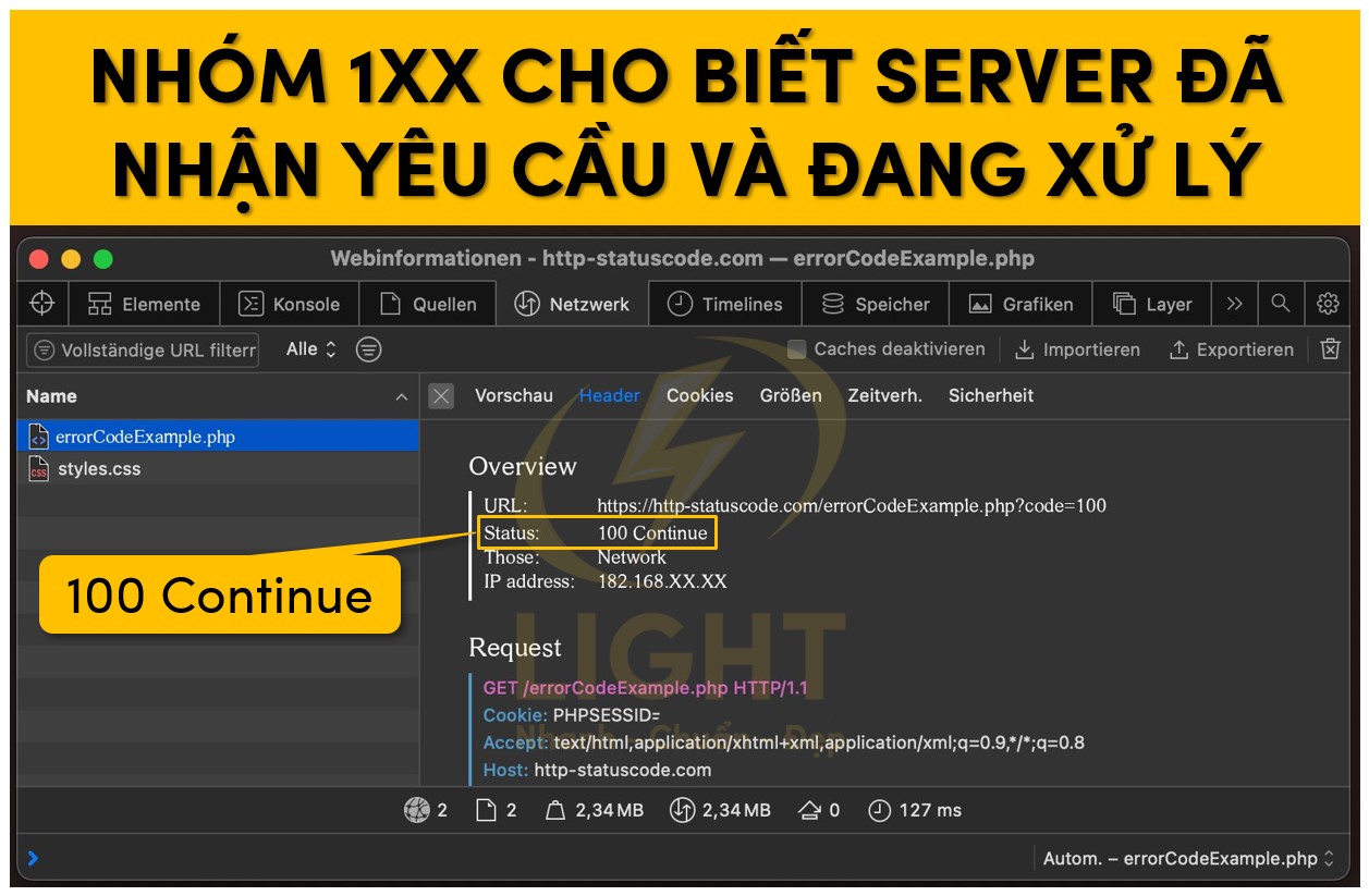 Nhóm 1xx hiểu rằng server đã nhận yêu cầu và đang xử lý
