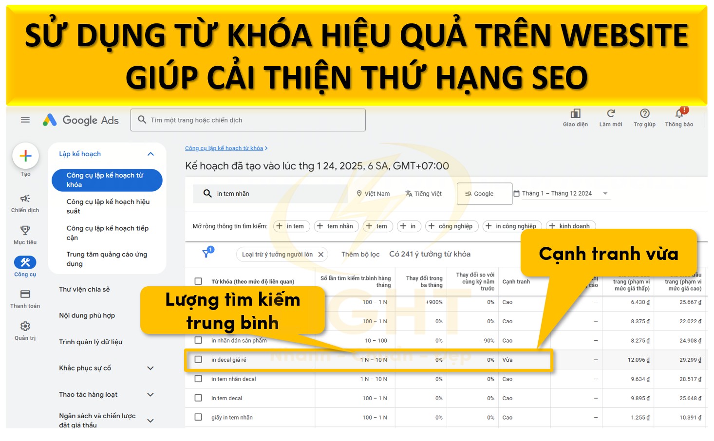 Sử dụng từ khóa có độ cạnh tranh vừa và lượng tìm kiếm trung bình