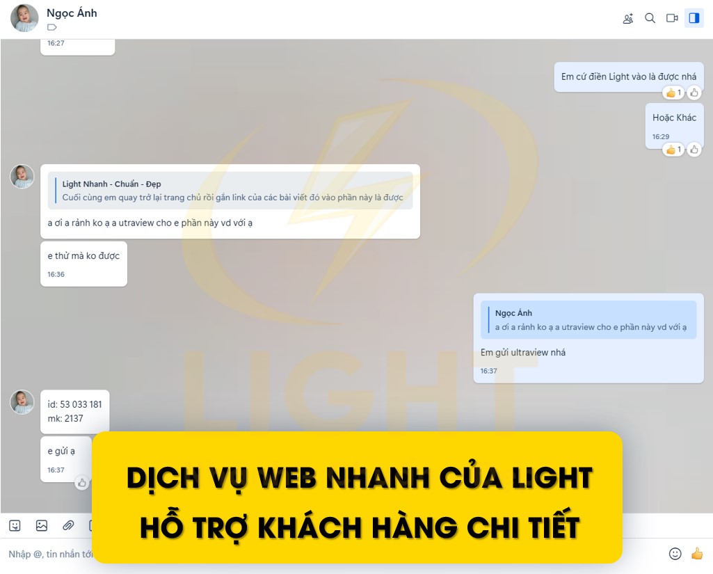 Dịch vụ web nhanh của LIGHT hỗ trợ khách hàng chi tiết