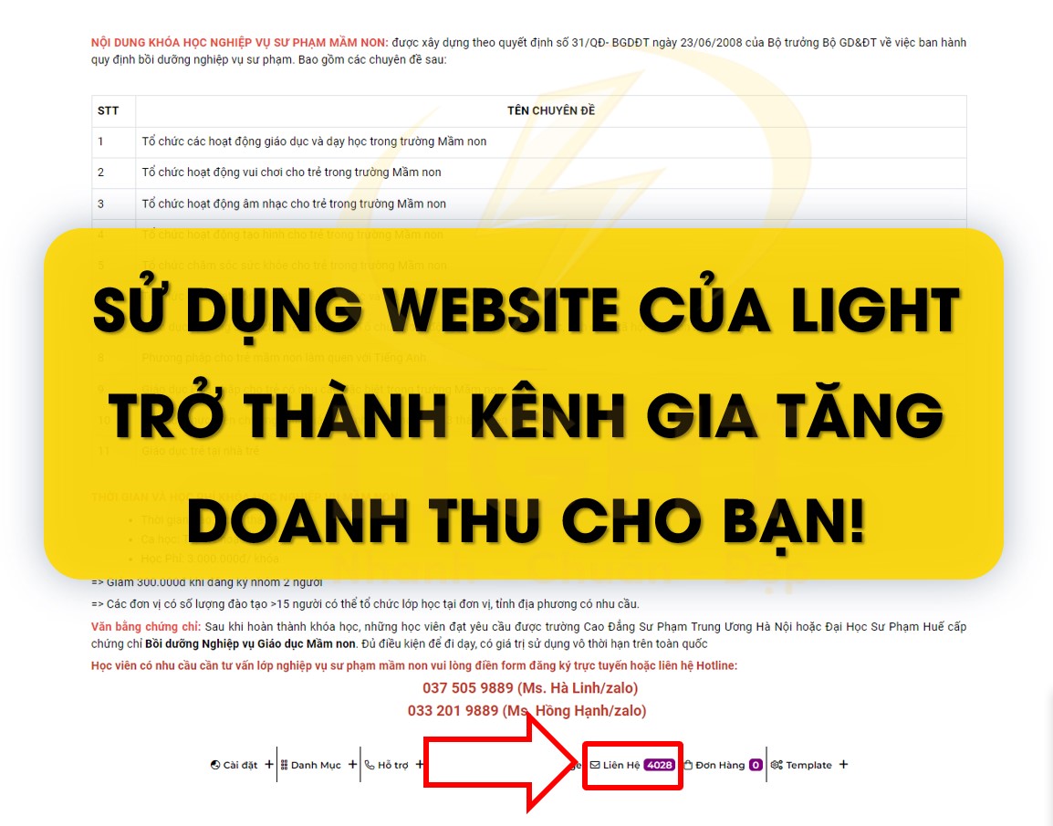 LIGHT biến trang web thành các trang bán hàng có thu nhập khủng