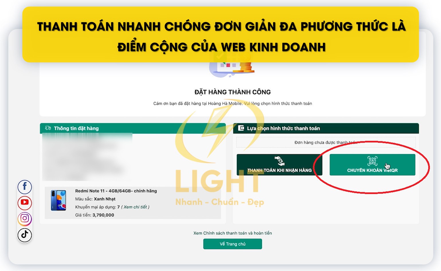 Thanh toán nhanh chóng, đơn giản, đa phương thức là điểm cộng của web kinh doanh