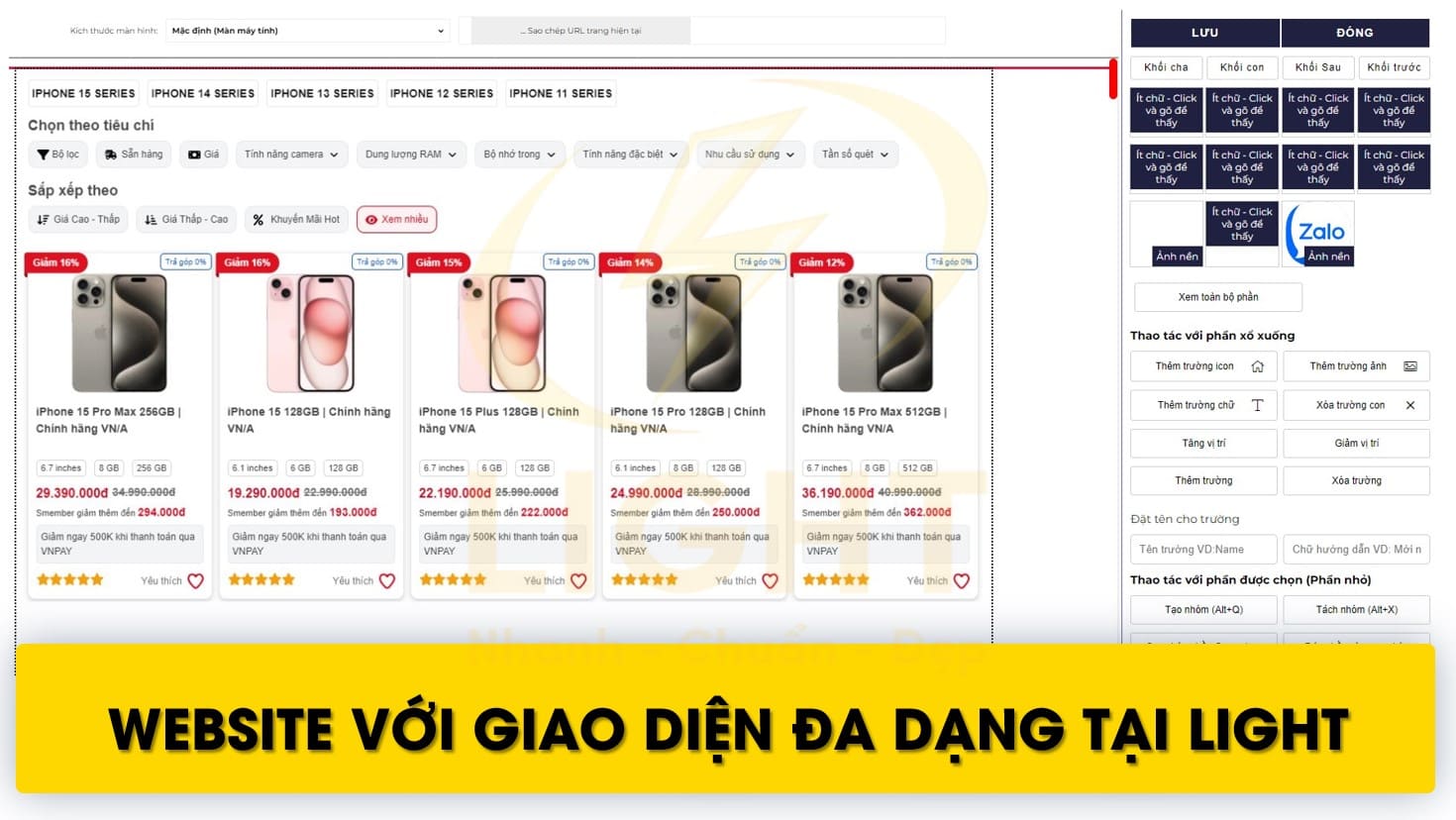 Website với giao diện đa dạng tại LIGHT