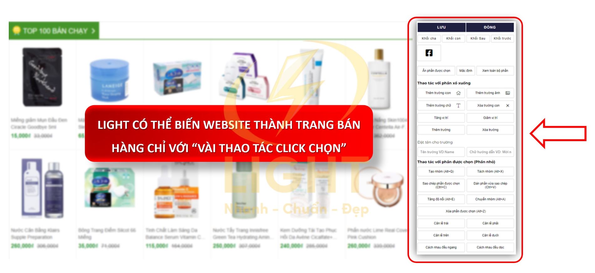 LIGHT có thể biến website thành trang bán hàng