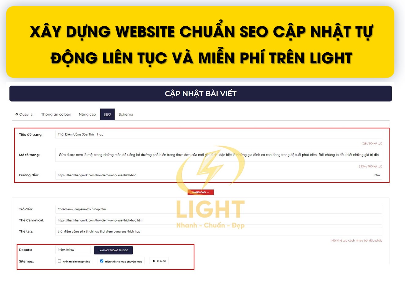 Xây dựng website chuẩn SEO, cập nhật tự động liên tục và miễn phí