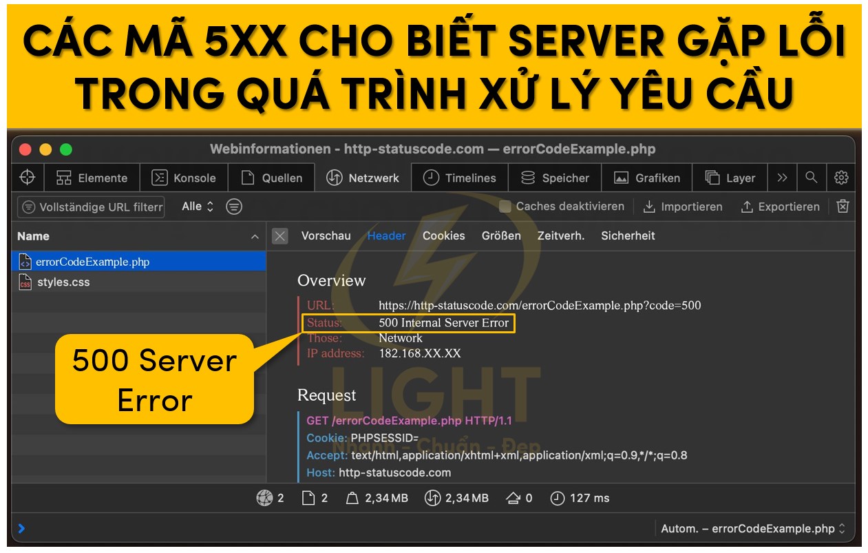 Các mã 5XX có thể hiểu là back-end tại Server gặp lỗi trong quá trình xử lý yêu cầu