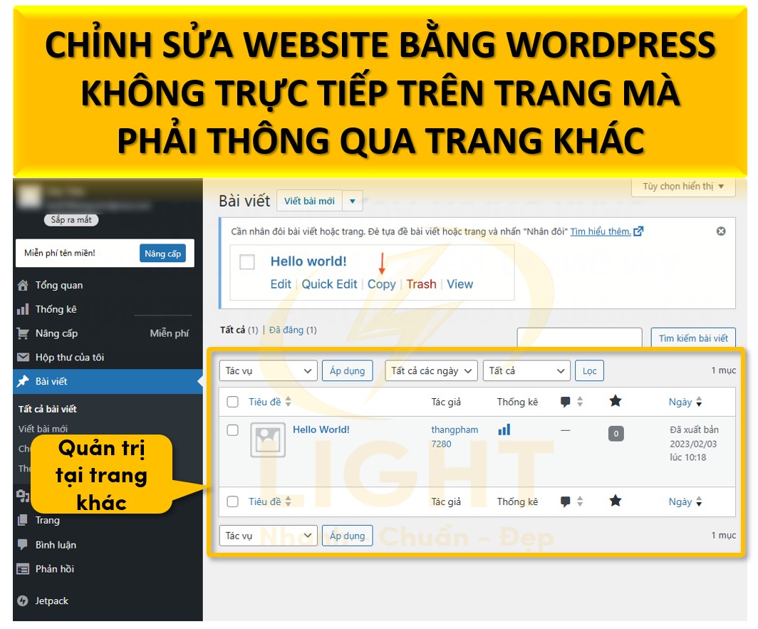 Quản trị website bằng wordpress không trực tiếp khó cập nhật nội dung mới