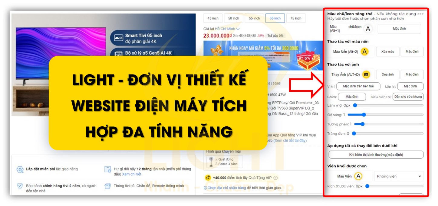 LIGHT - Đơn vị thiết kế website điện máy tích hợp đa tính năng