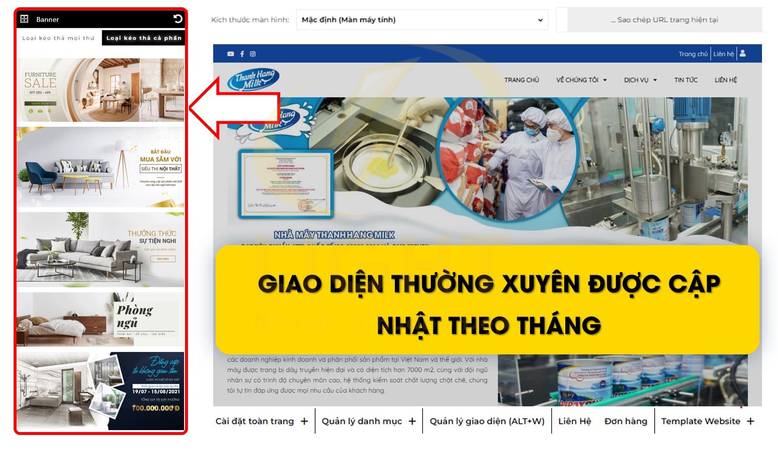 Giao diện web thường xuyên được cập nhật theo tháng