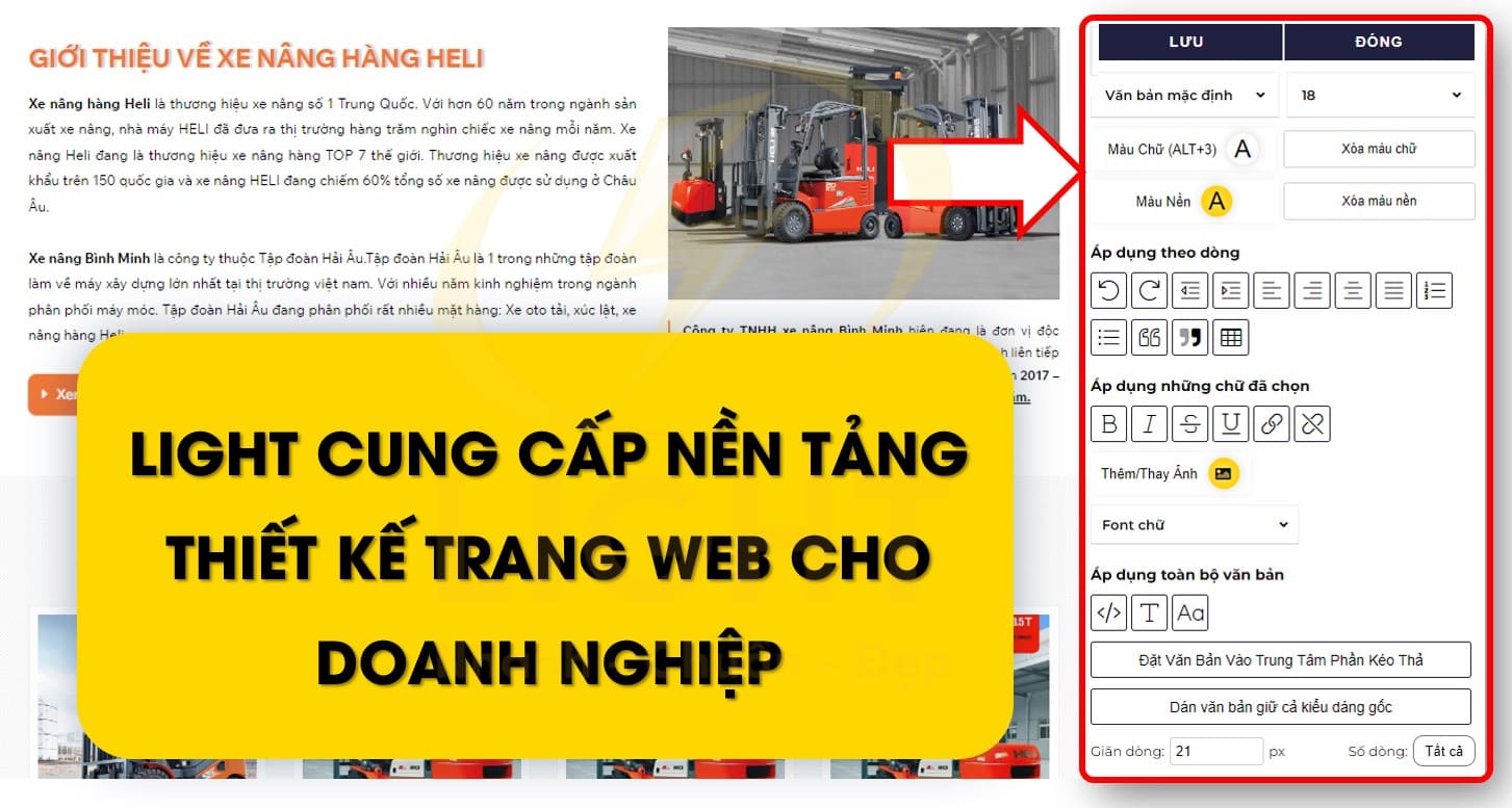 LIGHT cung cấp nền tảng thiết kế trang web cho doanh nghiệp