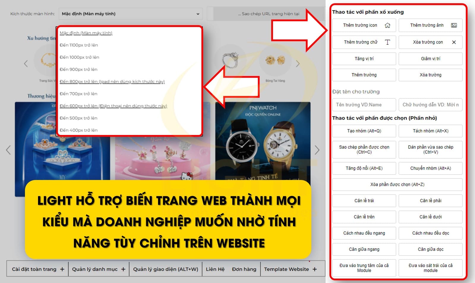 LIGHT hỗ trợ biến trang web thành mọi kiểu mà doanh nghiệp muốn