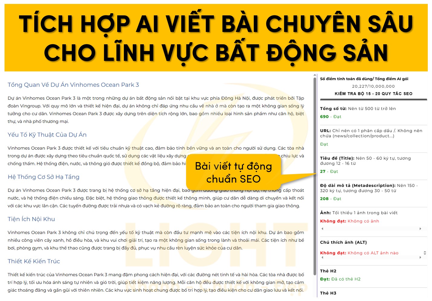 AI được tích hợp hỗ trợ người dùng viết bài chuyên sâu cho lĩnh vực Bất động sản