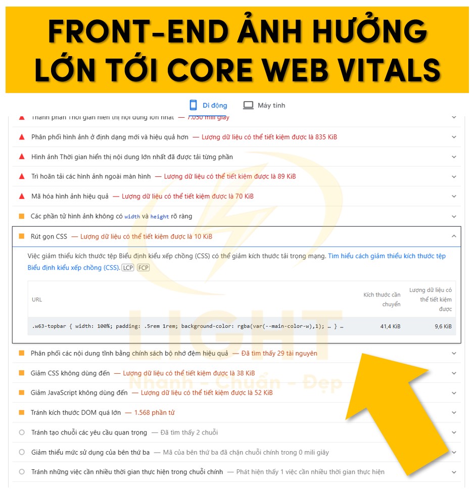 Core Web Vitals bị tác động bởi Front-End