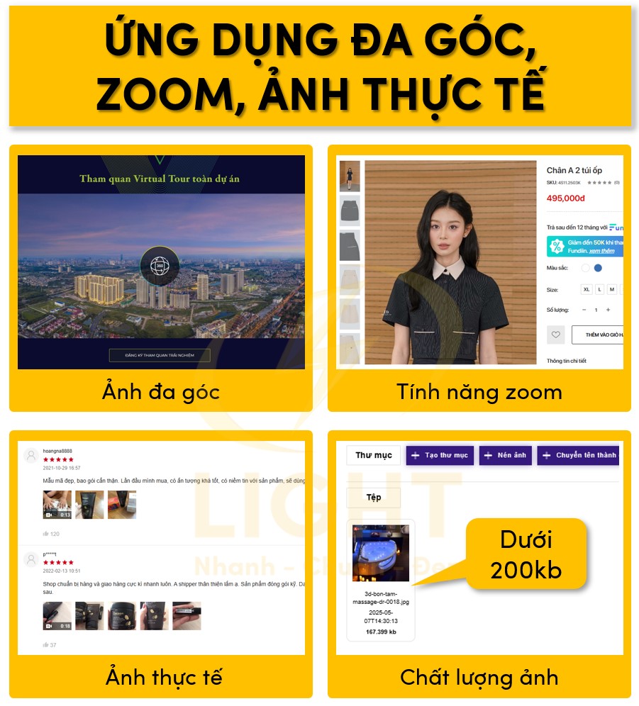 Ứng dụng các yếu tố như đa góc, zoom, ảnh thực tế