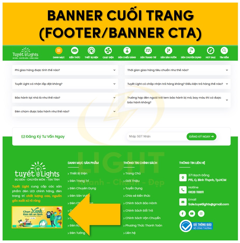 Banner web đặt ở vị trí cuối trang