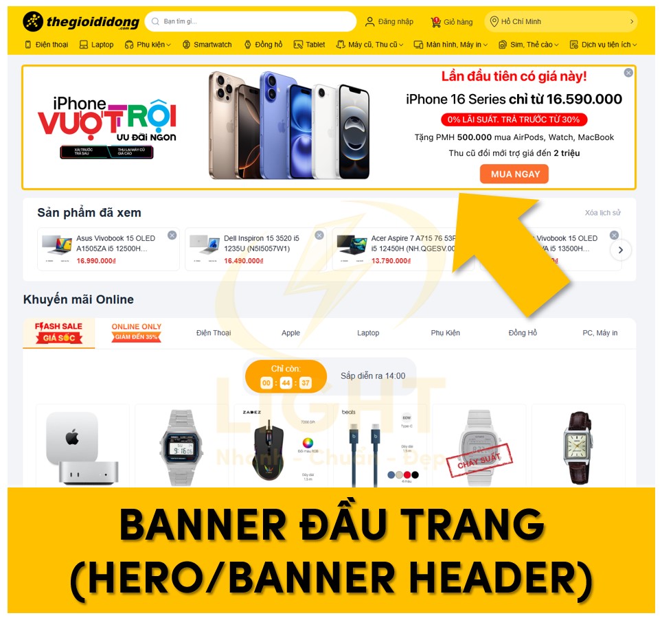 Banner web đặt ở vị trí đầu trang