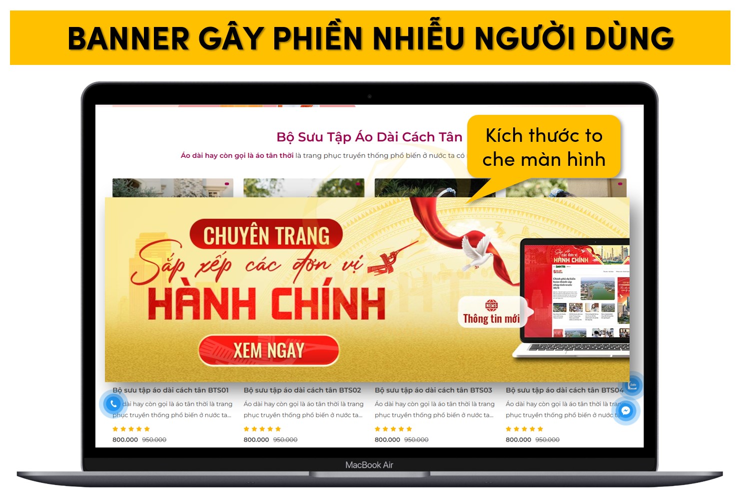 Banner web xuất hiện to gây cản trở người dùng