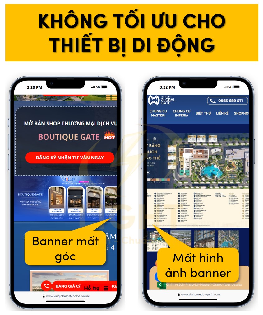 Banner web không được thiết kế tối ưu cho thiết bị di động