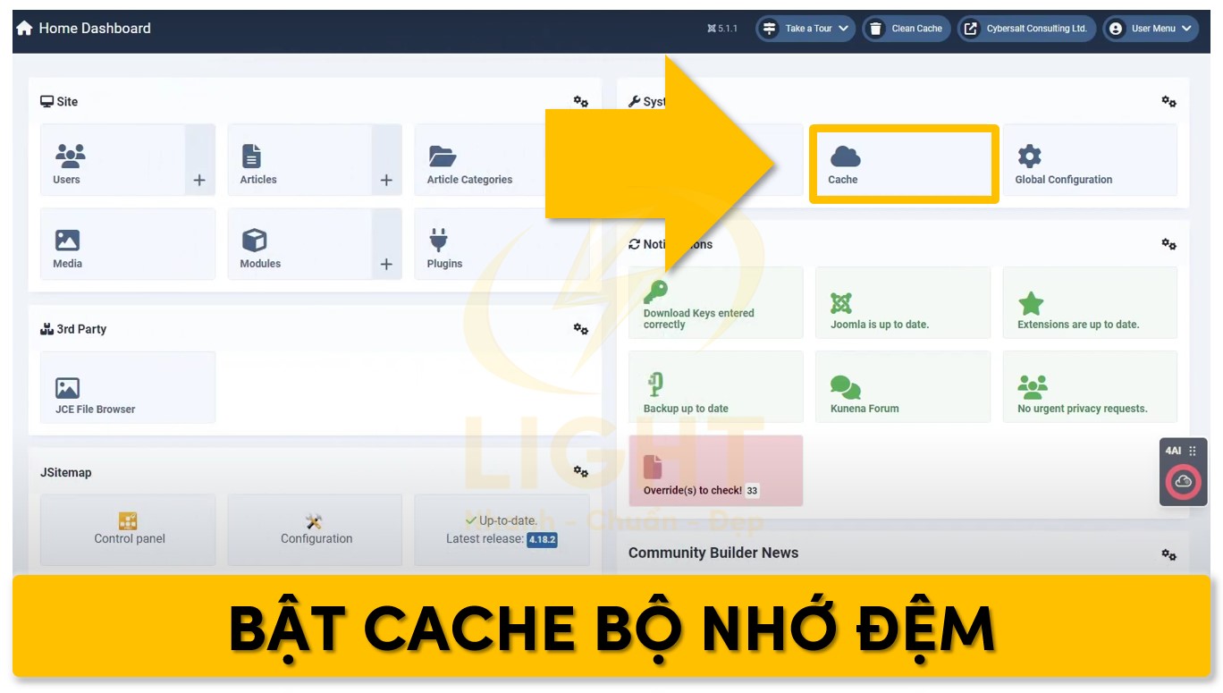 Tiến hành bật cache của bộ nhớ đệm