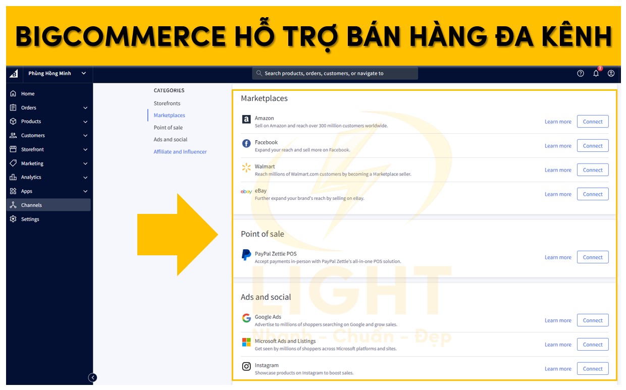 BigCommerce cung cấp khả năng bán hàng trên nhiều kênh