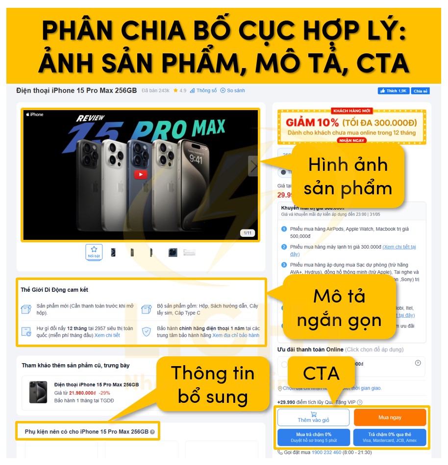 Tạo bố cục trang sản phẩm hợp lý