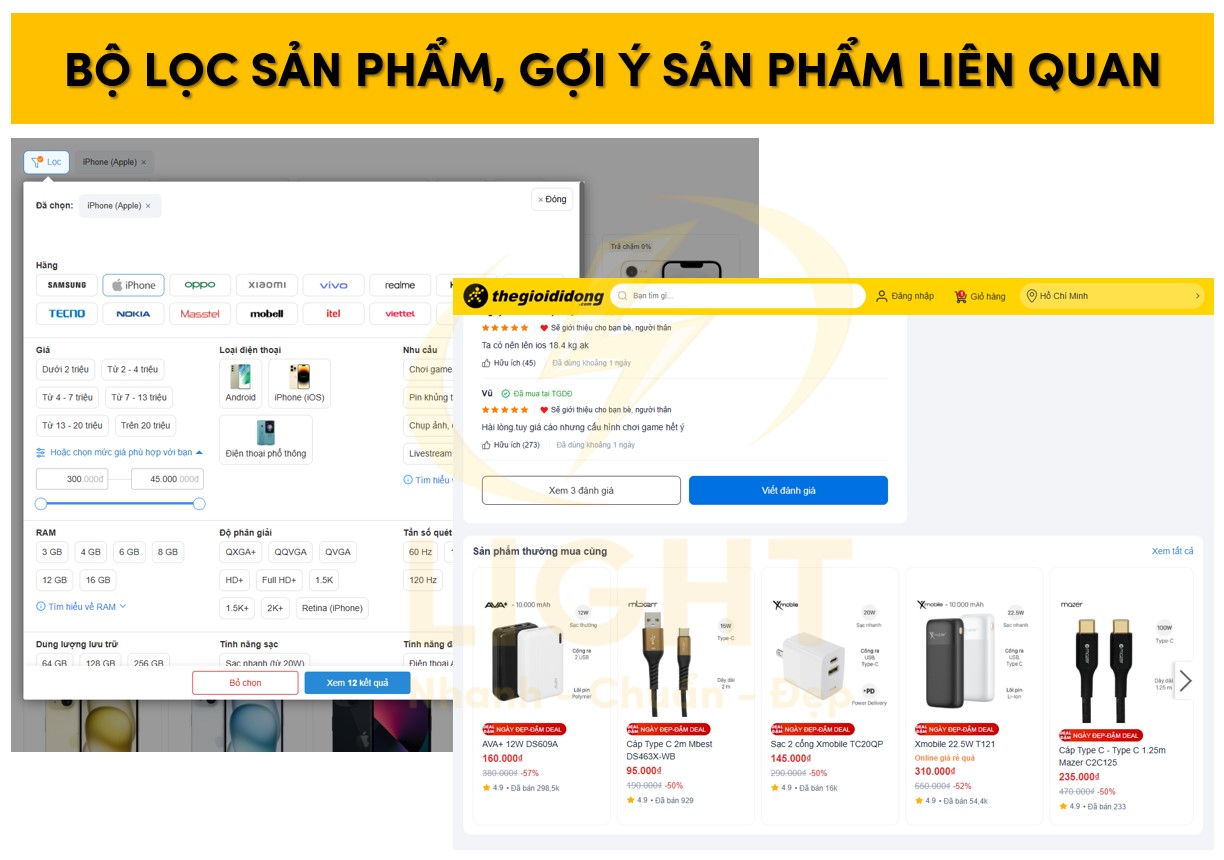 Đưa bộ lọc sản phẩm và gợi ý các sản phẩm liên quan