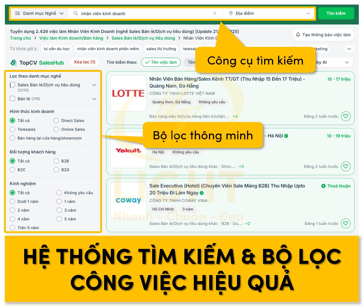 Bộ lọc tìm kiếm công việc hiệu quả