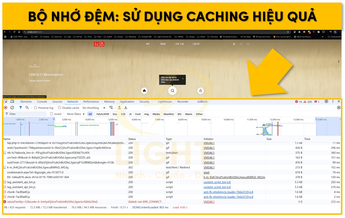 Bộ nhớ đệm: Sử dụng caching hiệu quả