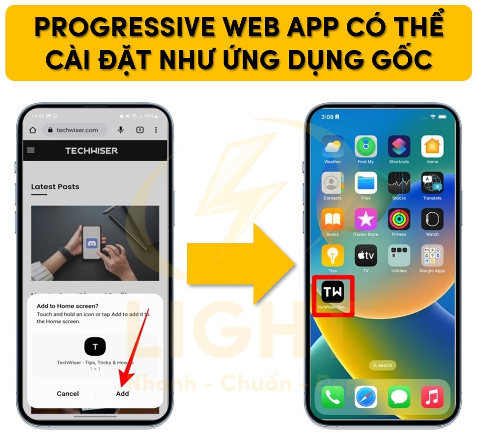 Progressive Web App có thể được cài lên di động như ứng dụng gốc