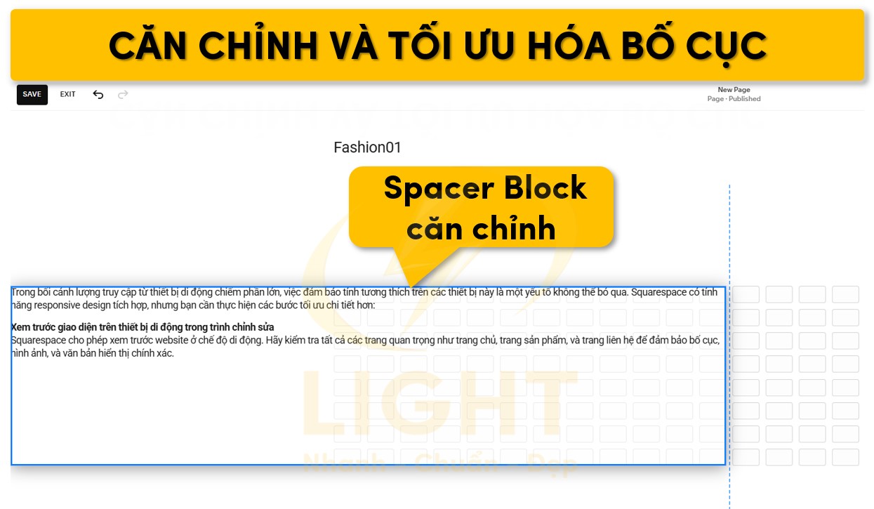 Sử dung tính năng căn chỉnh Spacer Block để tối ưu hóa bố cục