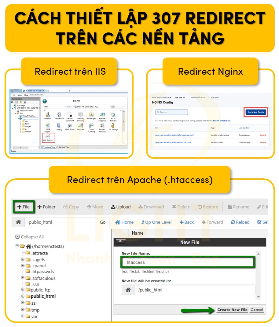 Cách thiết lập 307 Redirect trên các nền tảng