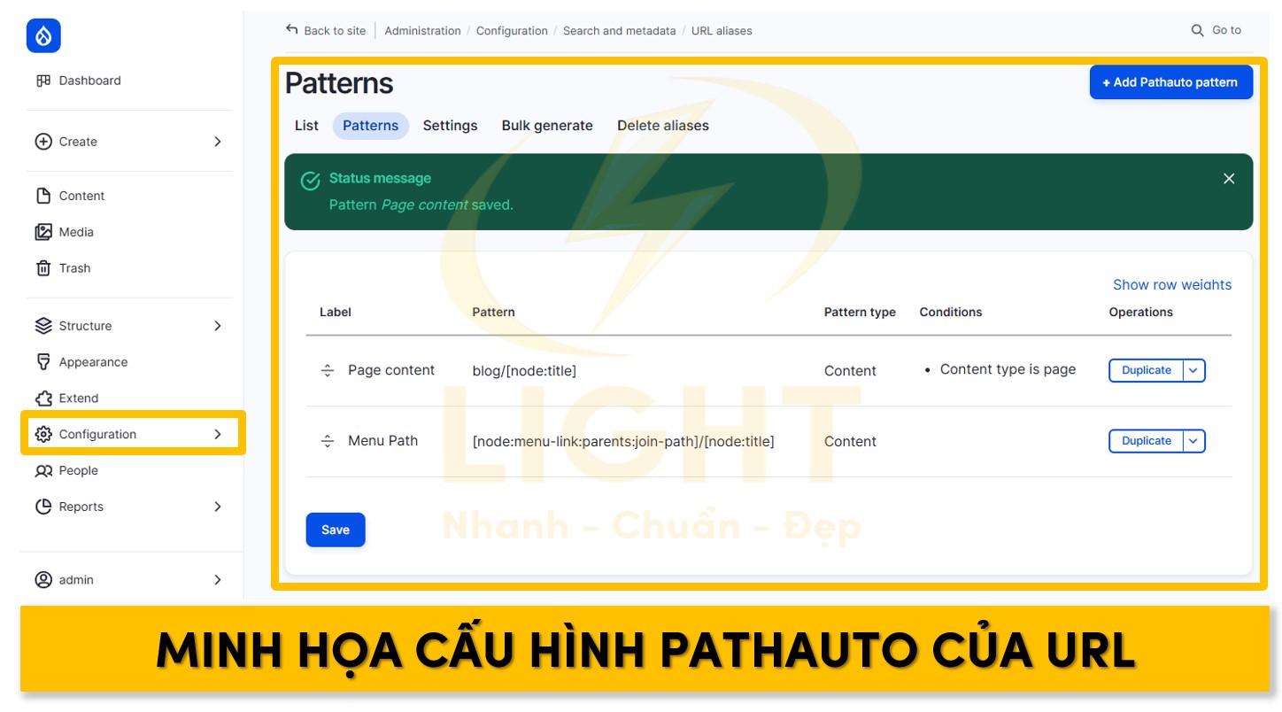 Cấu hình module Pathauto của url
