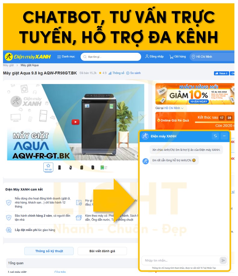 Thêm chatbot hay tư vấn trực tuyến trên trang