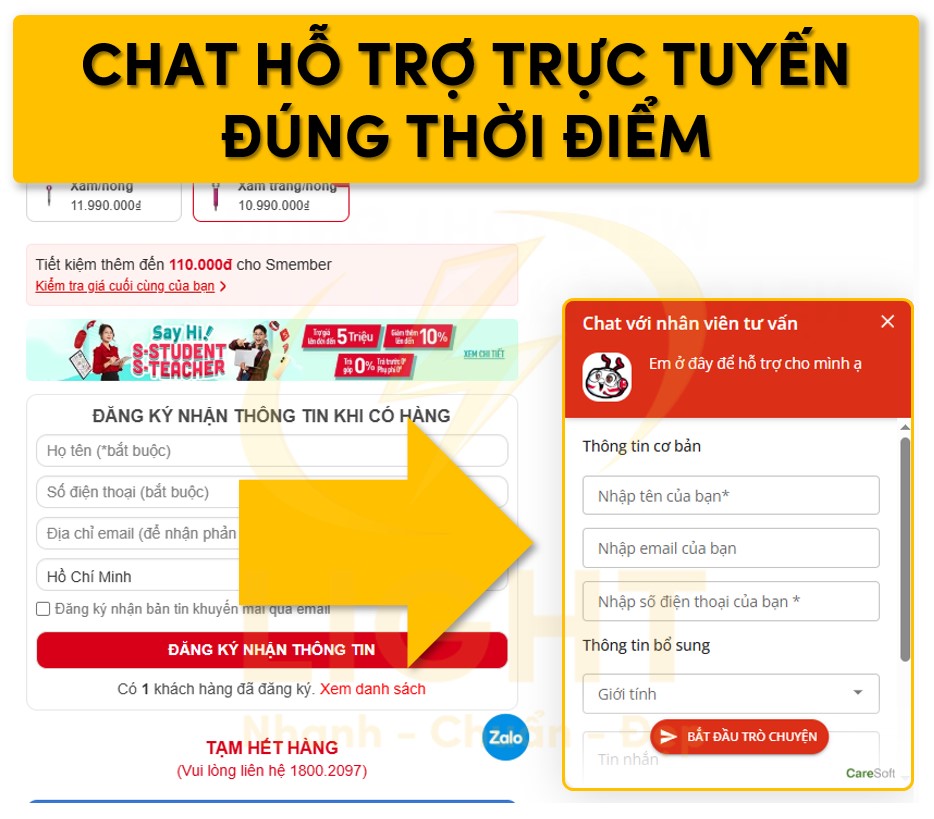 Thêm chat hỗ trợ trực tuyến đúng lúc
