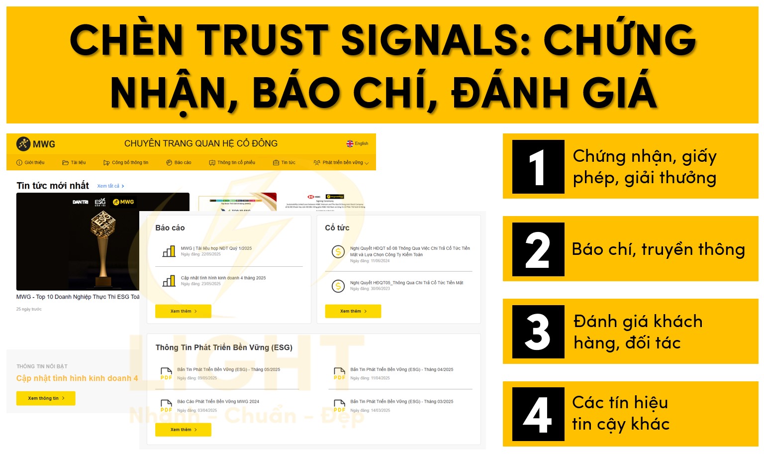 Thêm yếu tố tin cậy từ xã hội như chứng nhận, báo chí, đánh giá