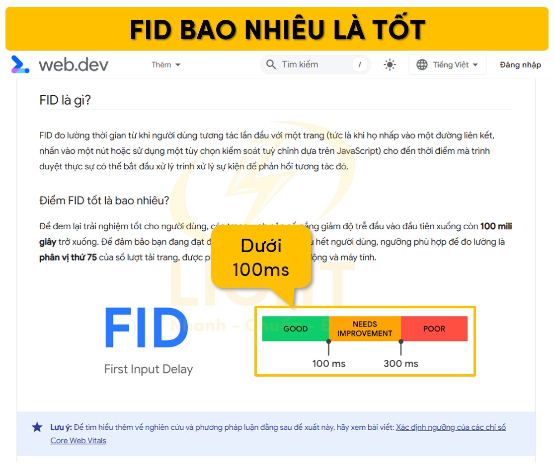 FID dưới 100ms được đánh giá là tốt cho website