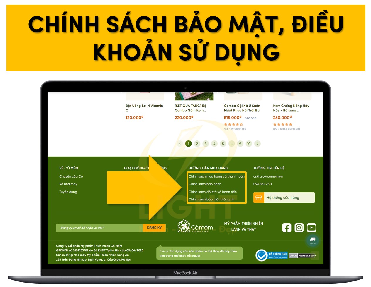Chính sách bảo mật các điều khoản sử dụng trên footer