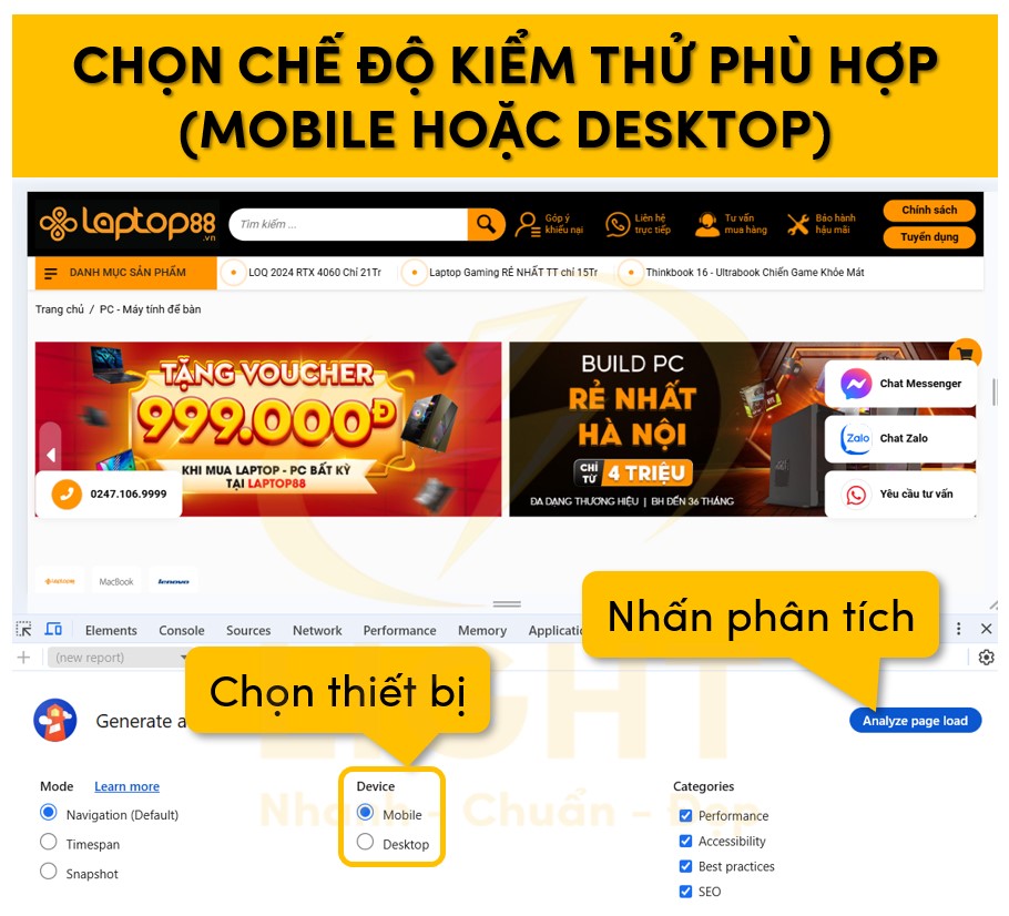 Lựa chọn thiết bị và nhấn phân tích