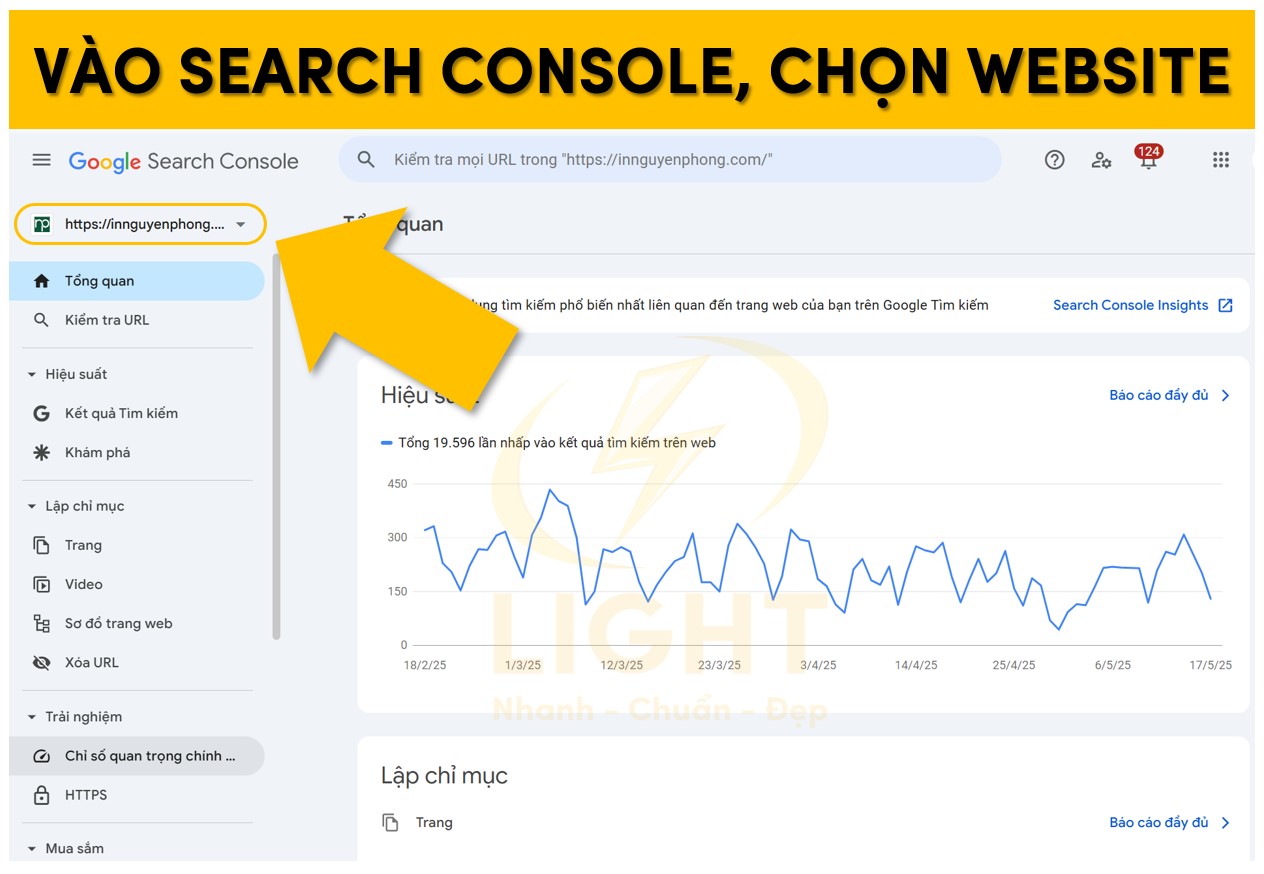 Lựa chọn website trong Search Console