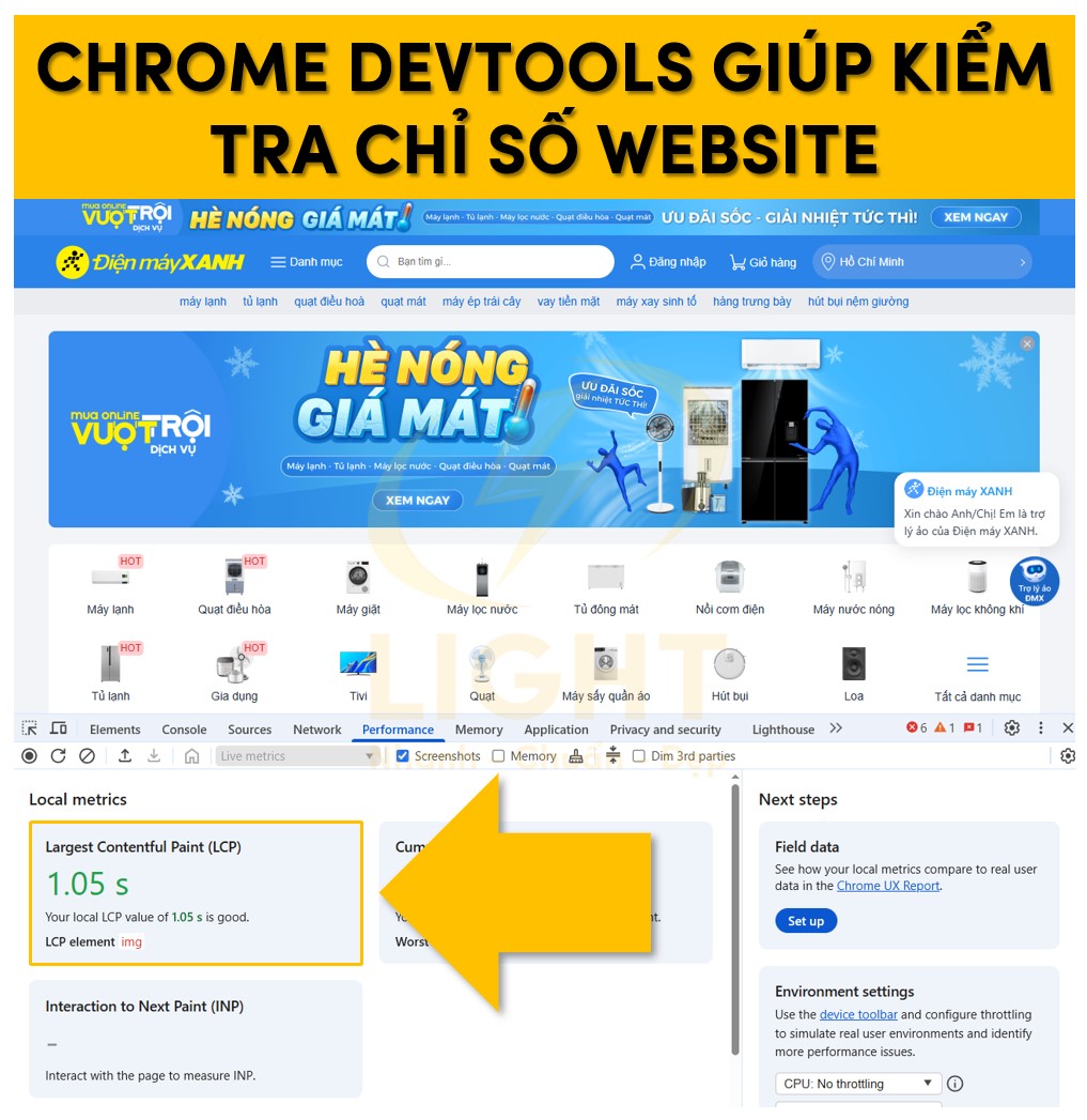 Công cụ Chrome DevTools giúp kiểm tra chỉ số website