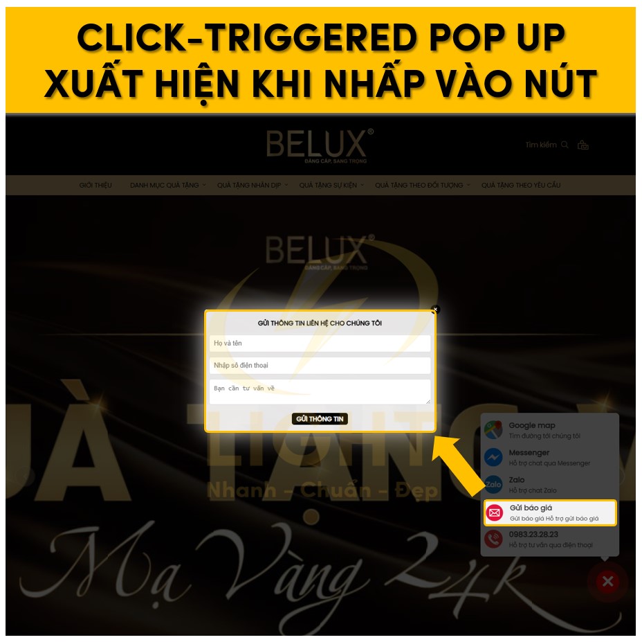 Click-Triggered Pop Up xuất hiện khi nhấp vào nút